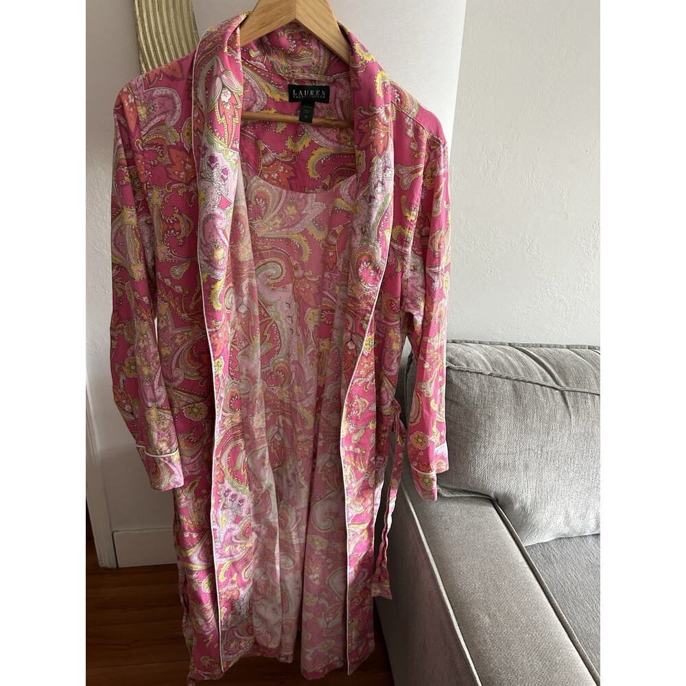 Ralph Lauren Womens Robe Sleepwear Lounge Wear Pink Paisley Barbie